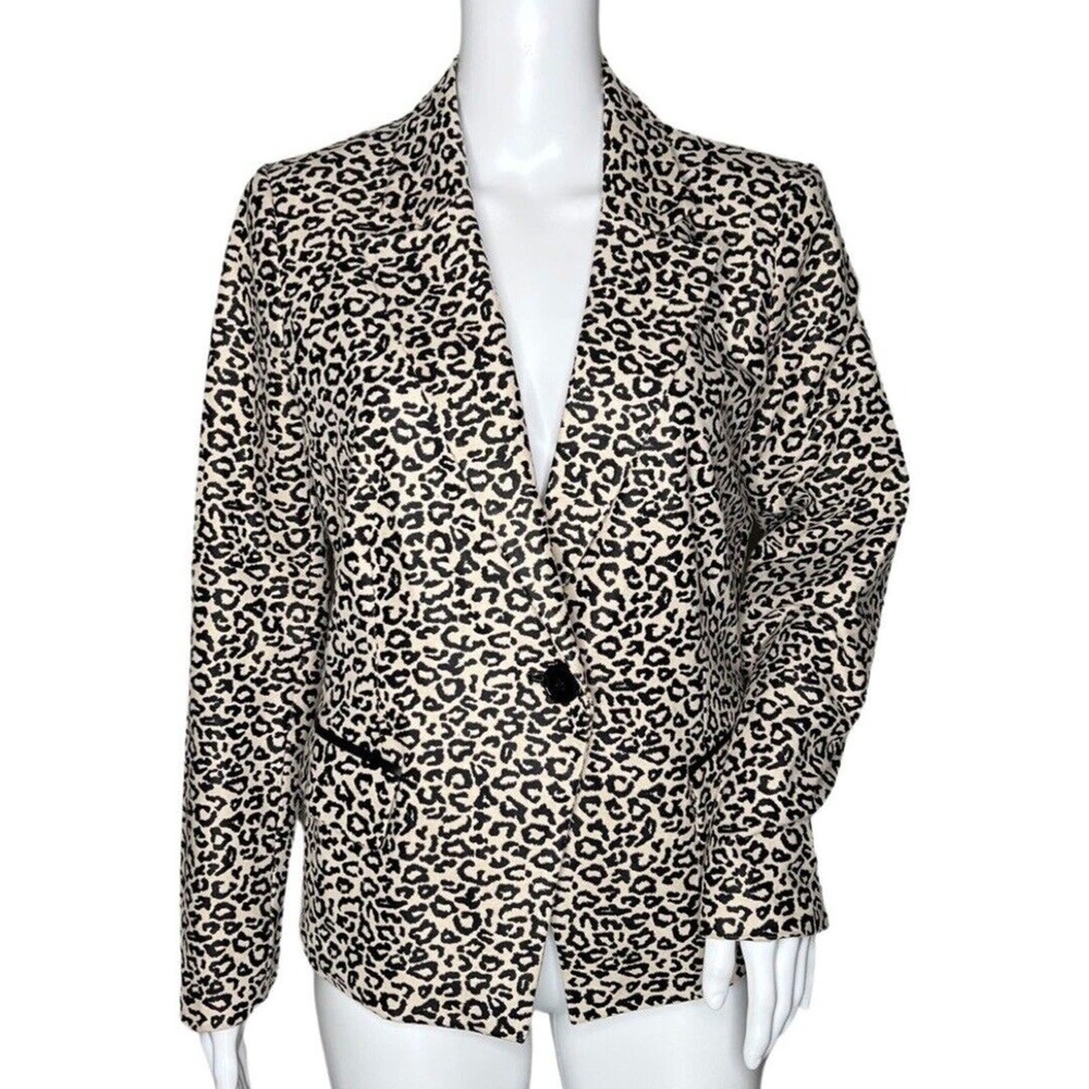 Chicos Blazer Womens Small Cream Black Cheetah Leopard Animal Edgy Casual Office
